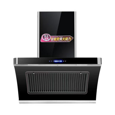 220V Press Button inclinado Capuz de vidro preto para cozinha