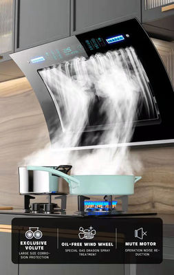 220V Press Button inclinado Capuz de vidro preto para cozinha